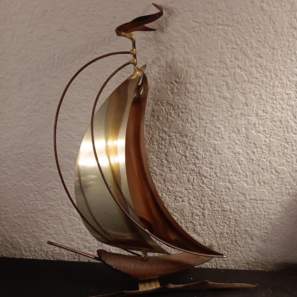 GORGEOUS Curtis Jere Style Brass & Copper 9" Sail Ship 3D Model Figurine.